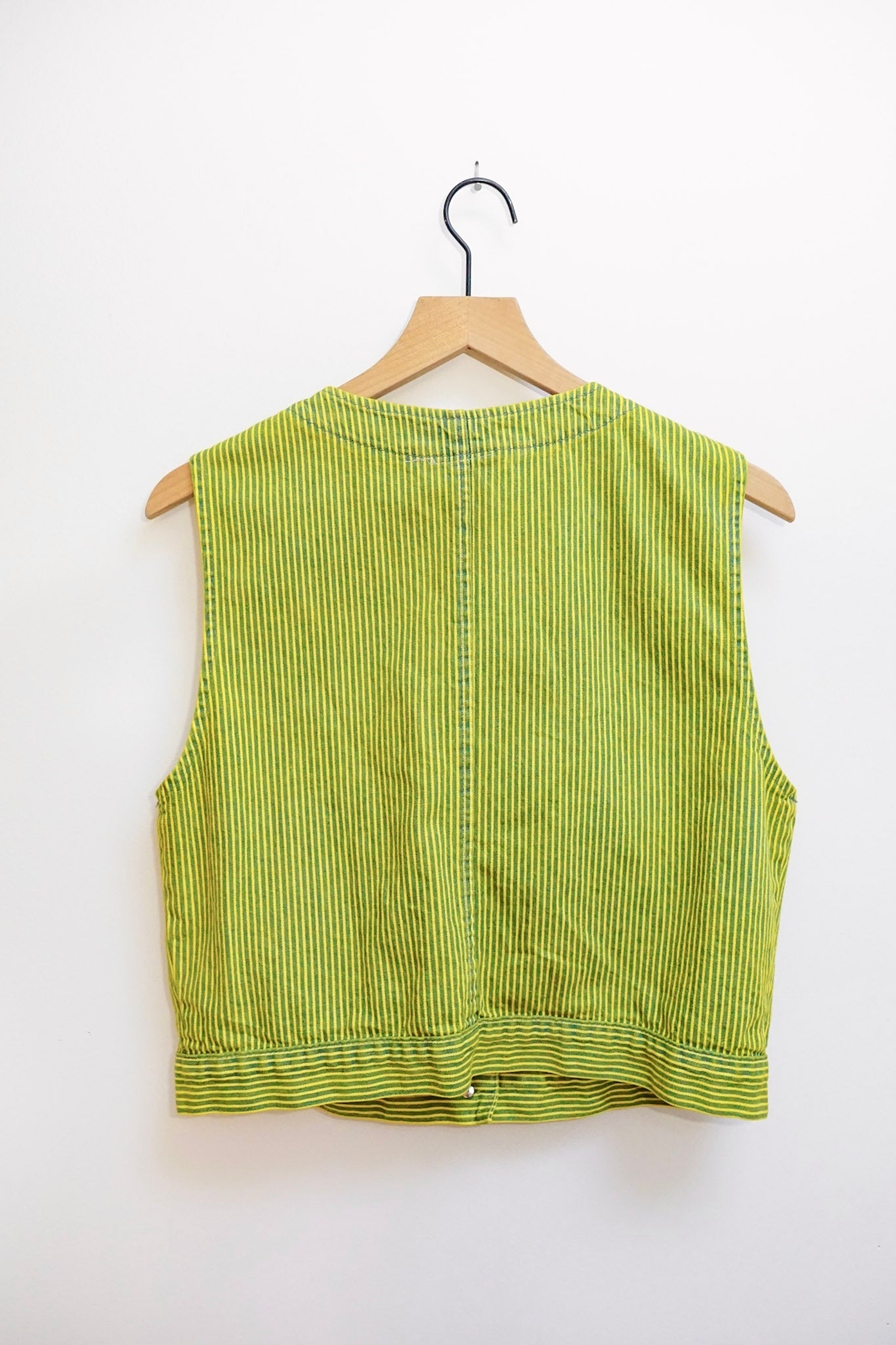 Lemon over dyed railroad stripe denim vest s