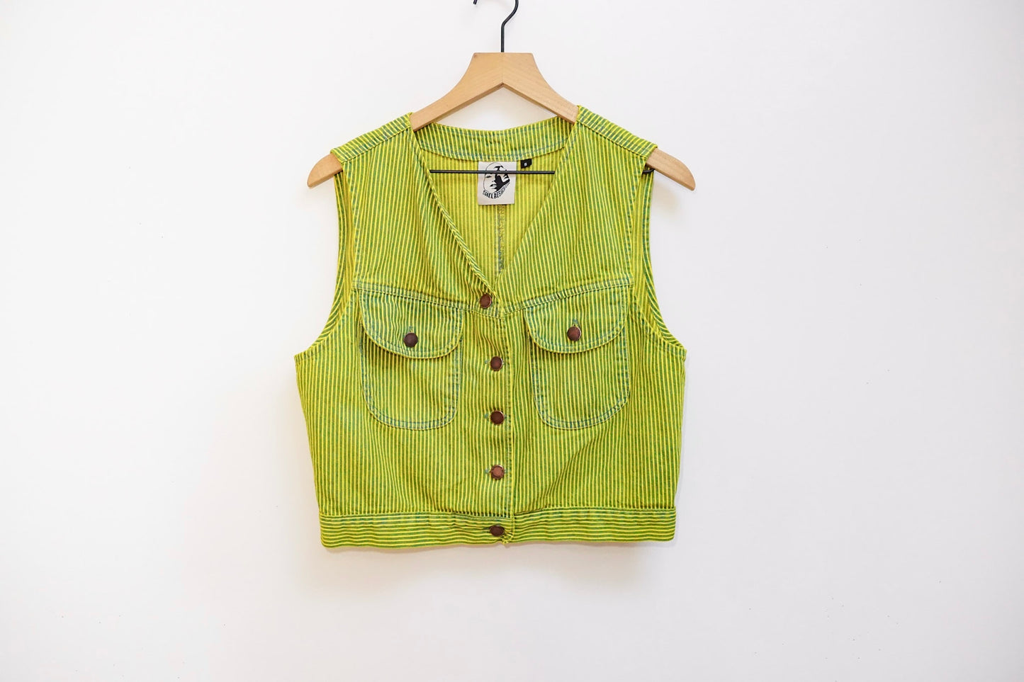 Lemon over dyed railroad stripe denim vest s