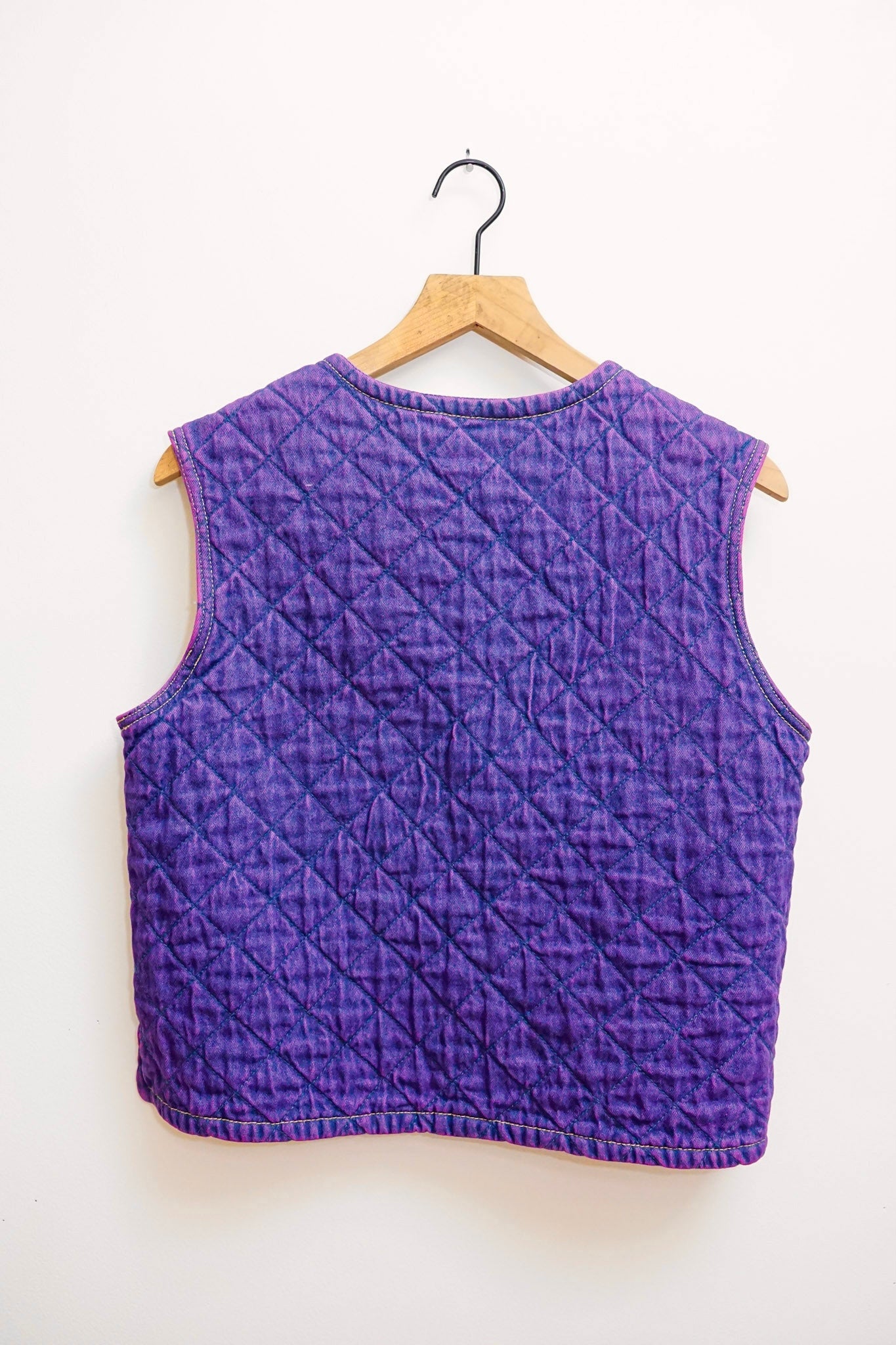 Fuschia quilted denim cargo vest S