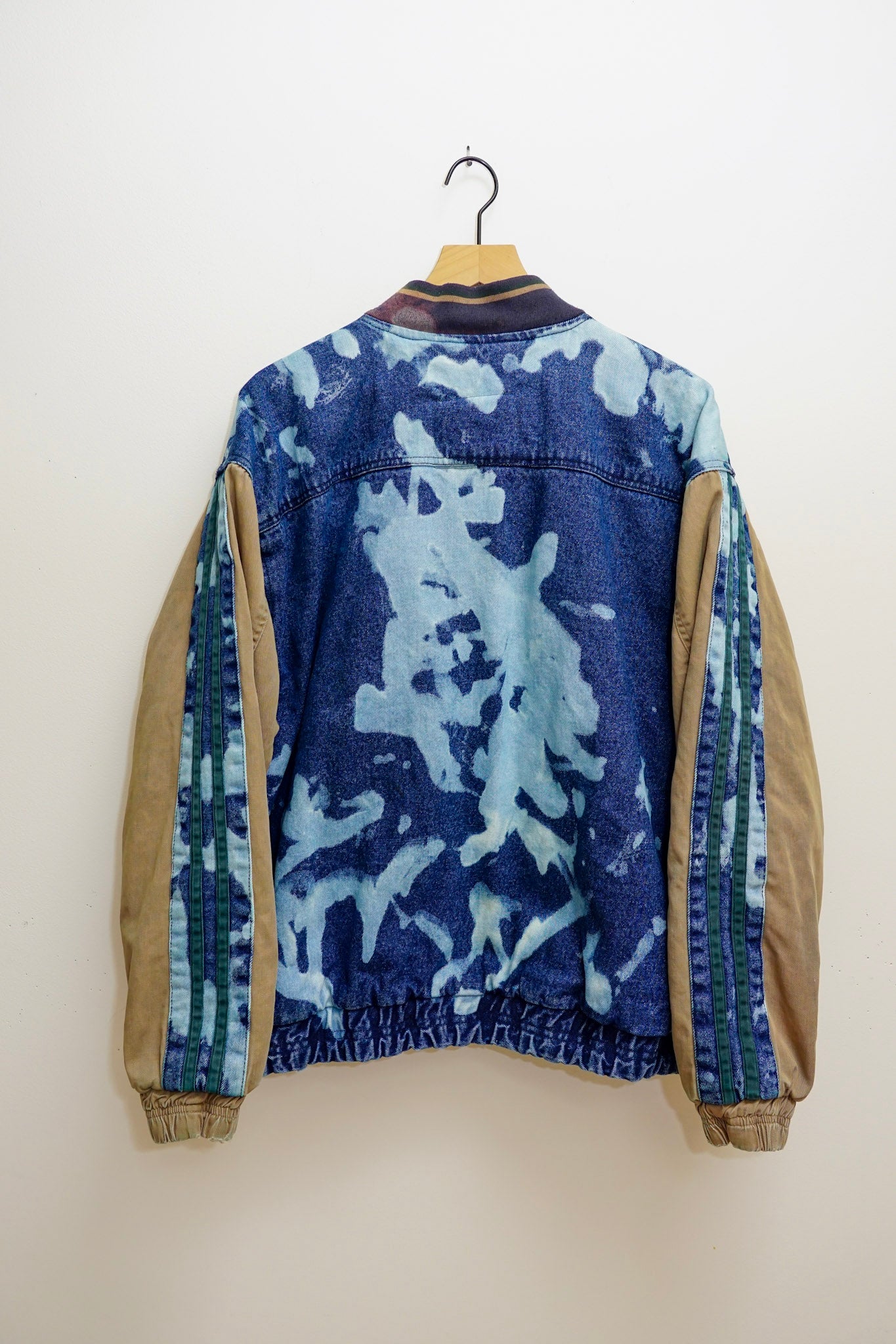 Beige & Denim Green Striped acid wash bomber jacket M