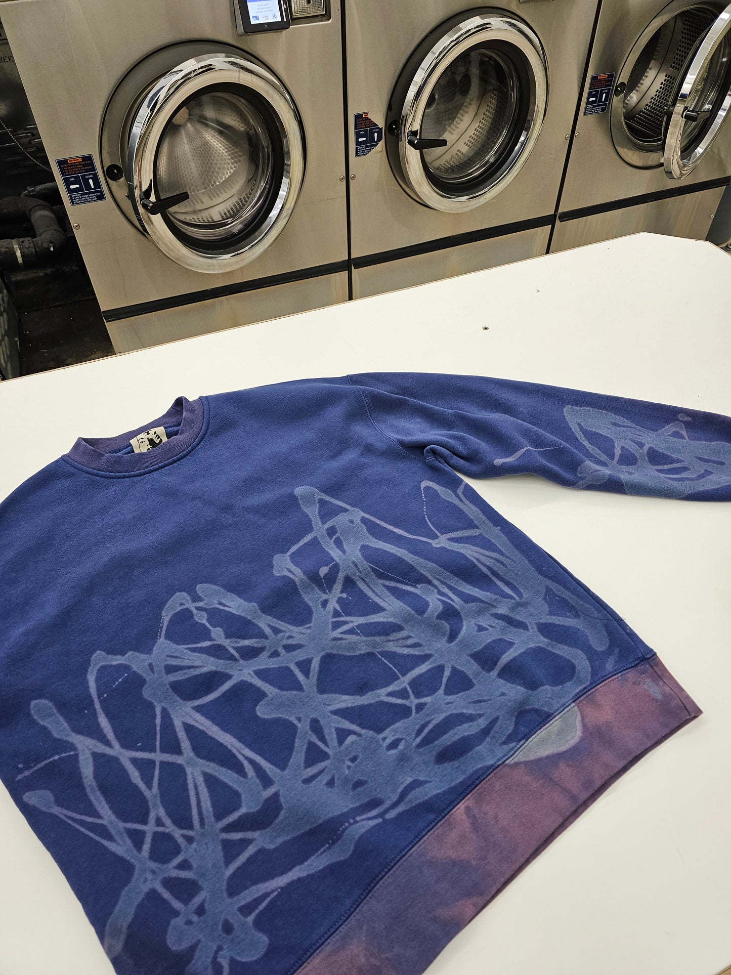 Cobalt painted acid wash crew neck