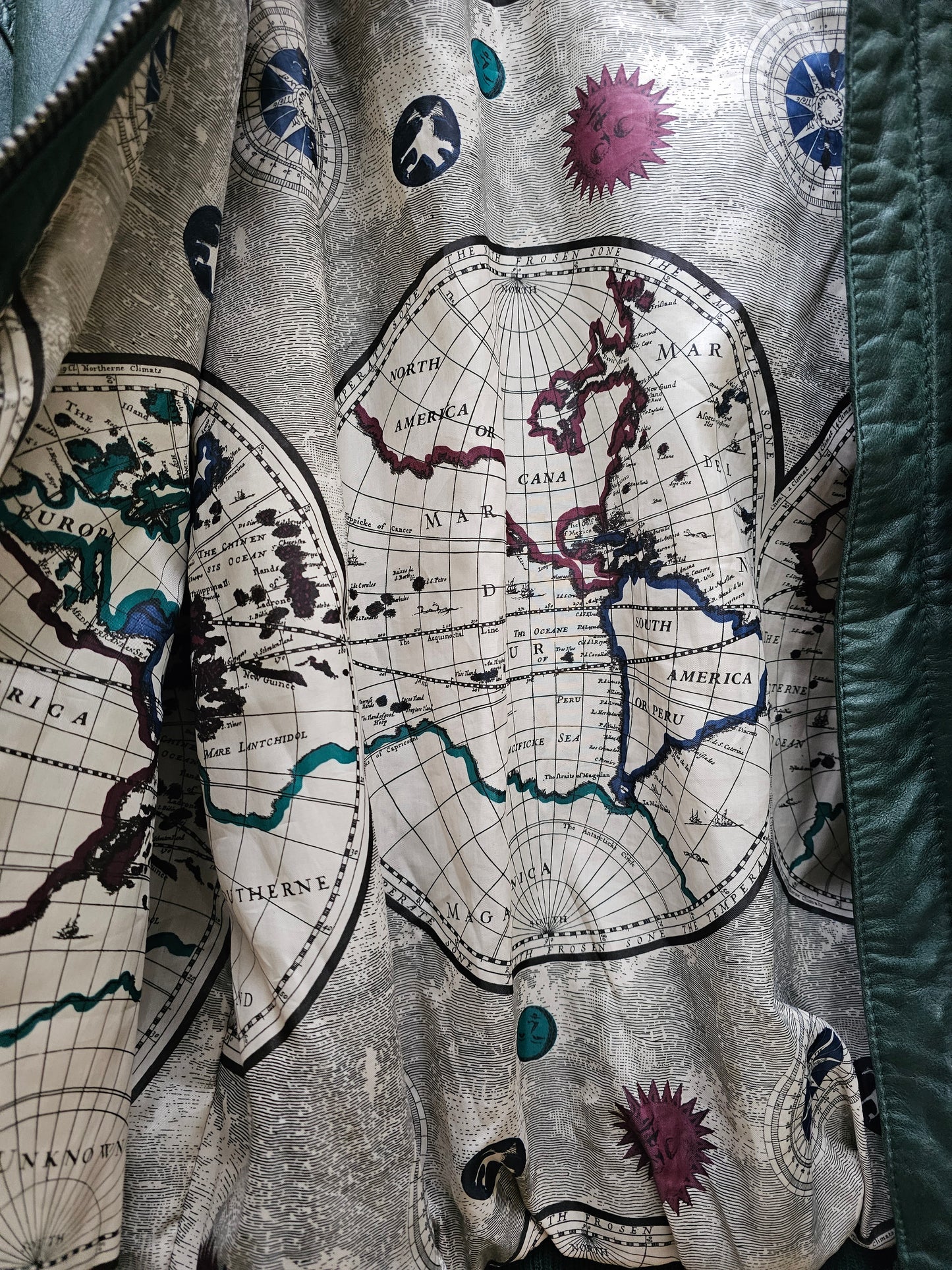 Hunter green leather face patch bomber jacket