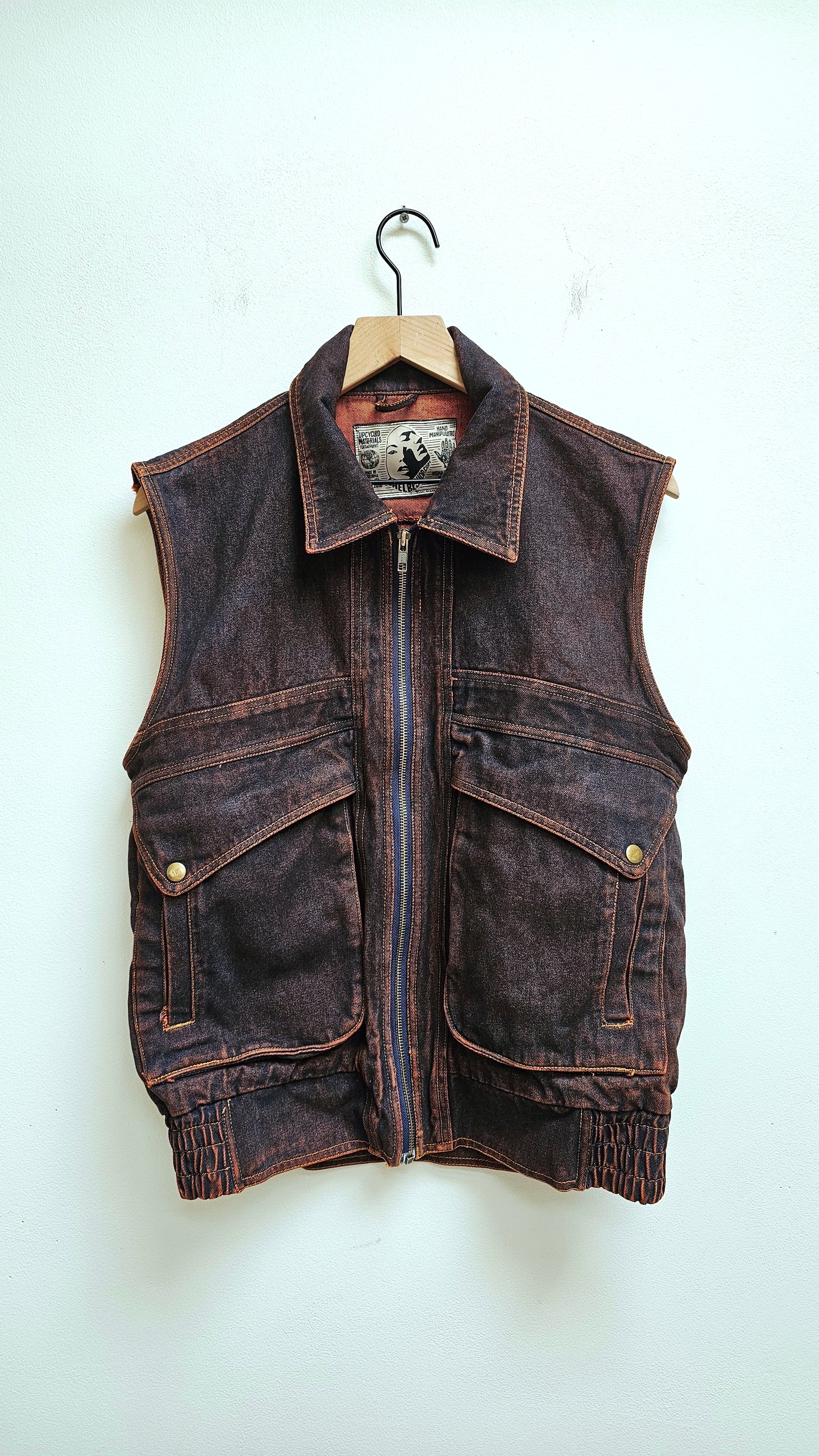 Ox blood denim biker vest S