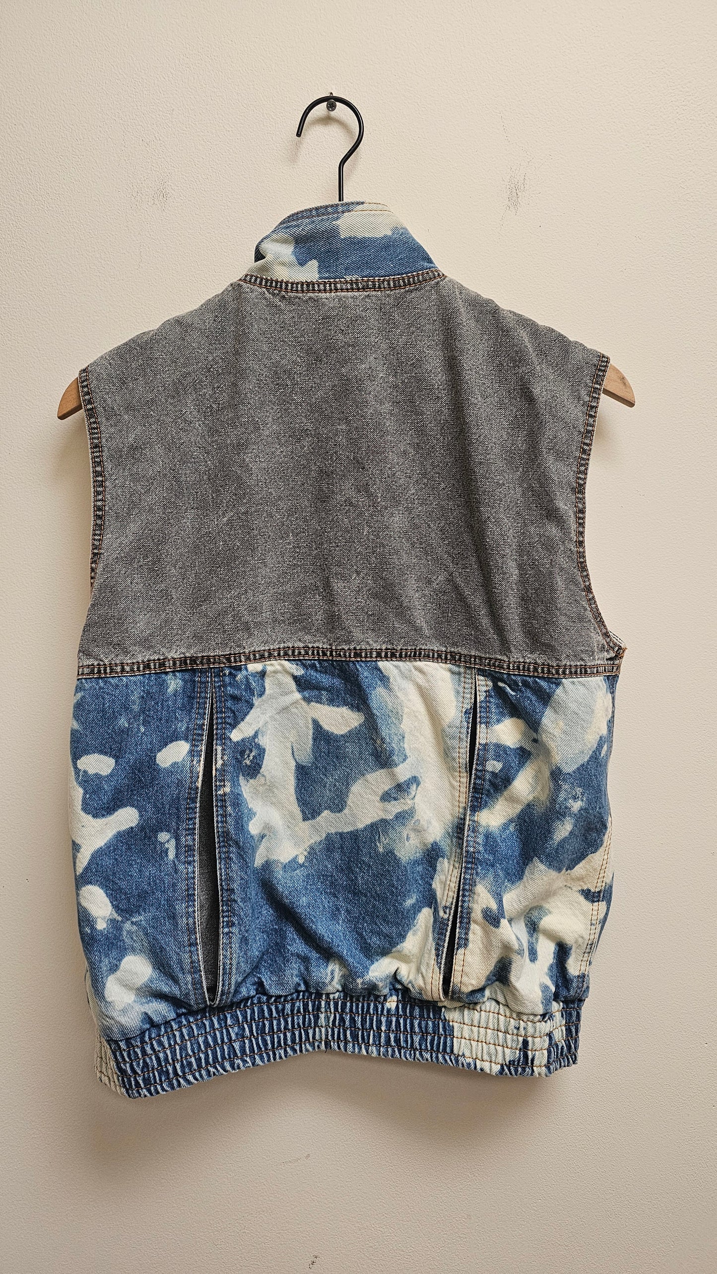 Acid wash denim moto vest M
