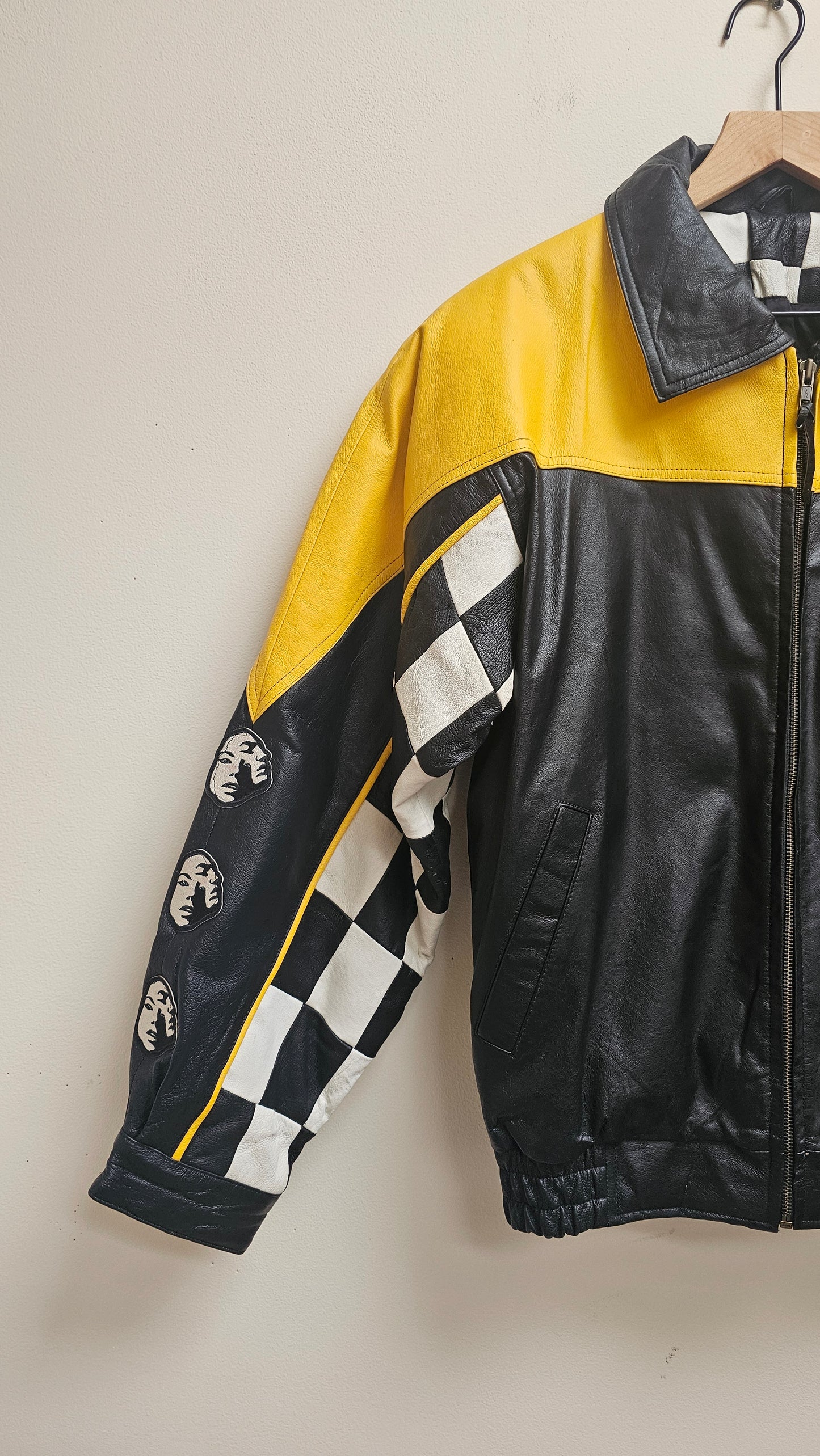 Vintage Leather Racer Bomber Jacket S