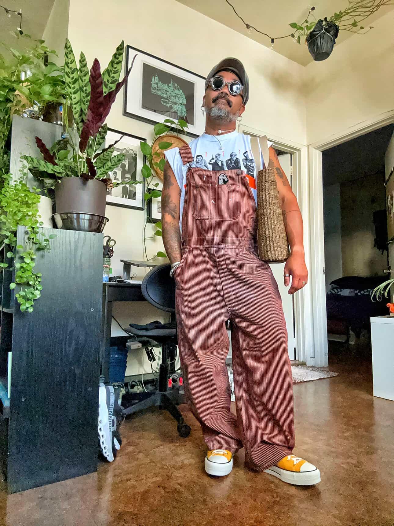 Overdyed Pin stripe Overall- orange