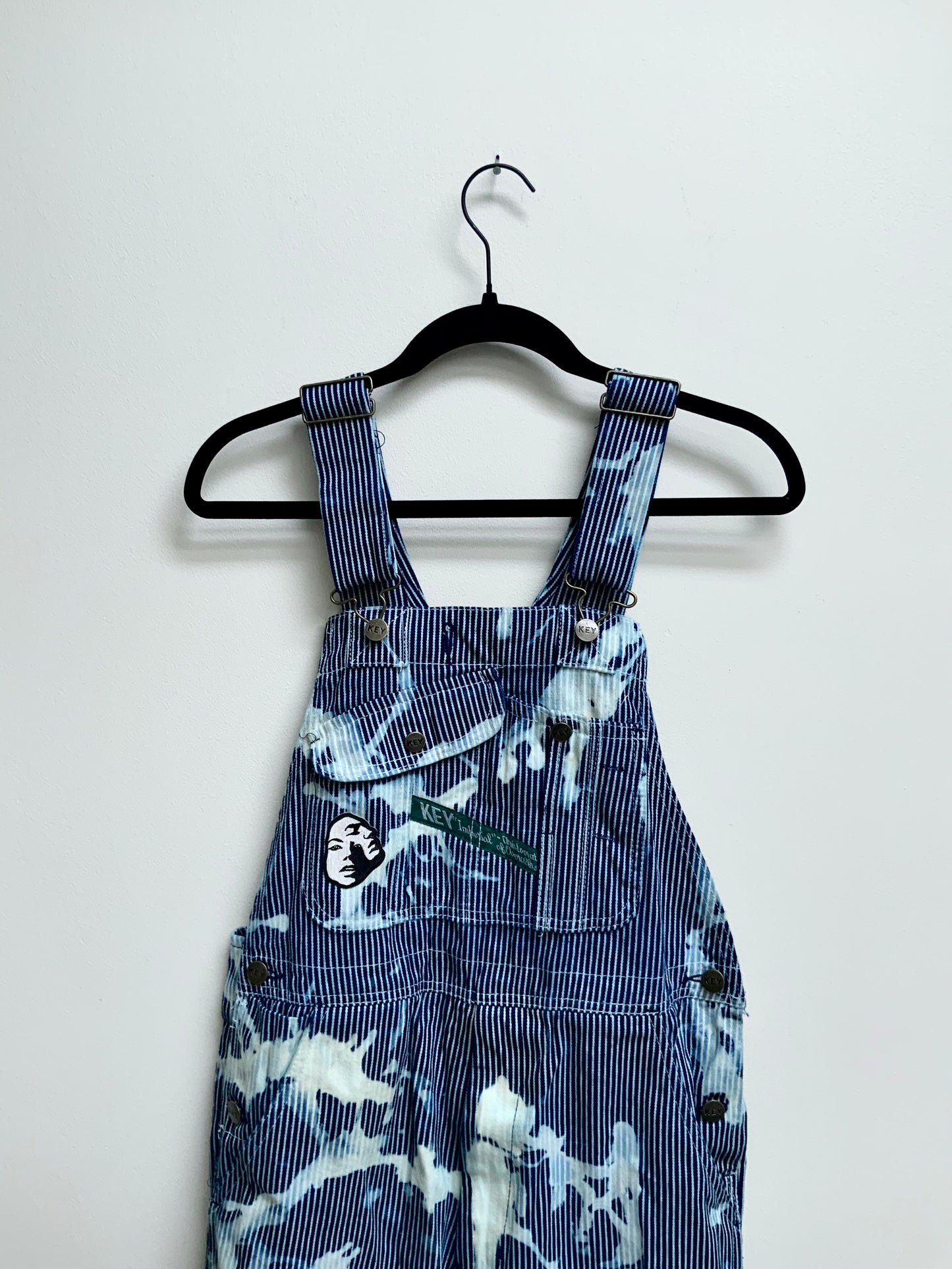 Acid Wash Pin Striped key overalls
