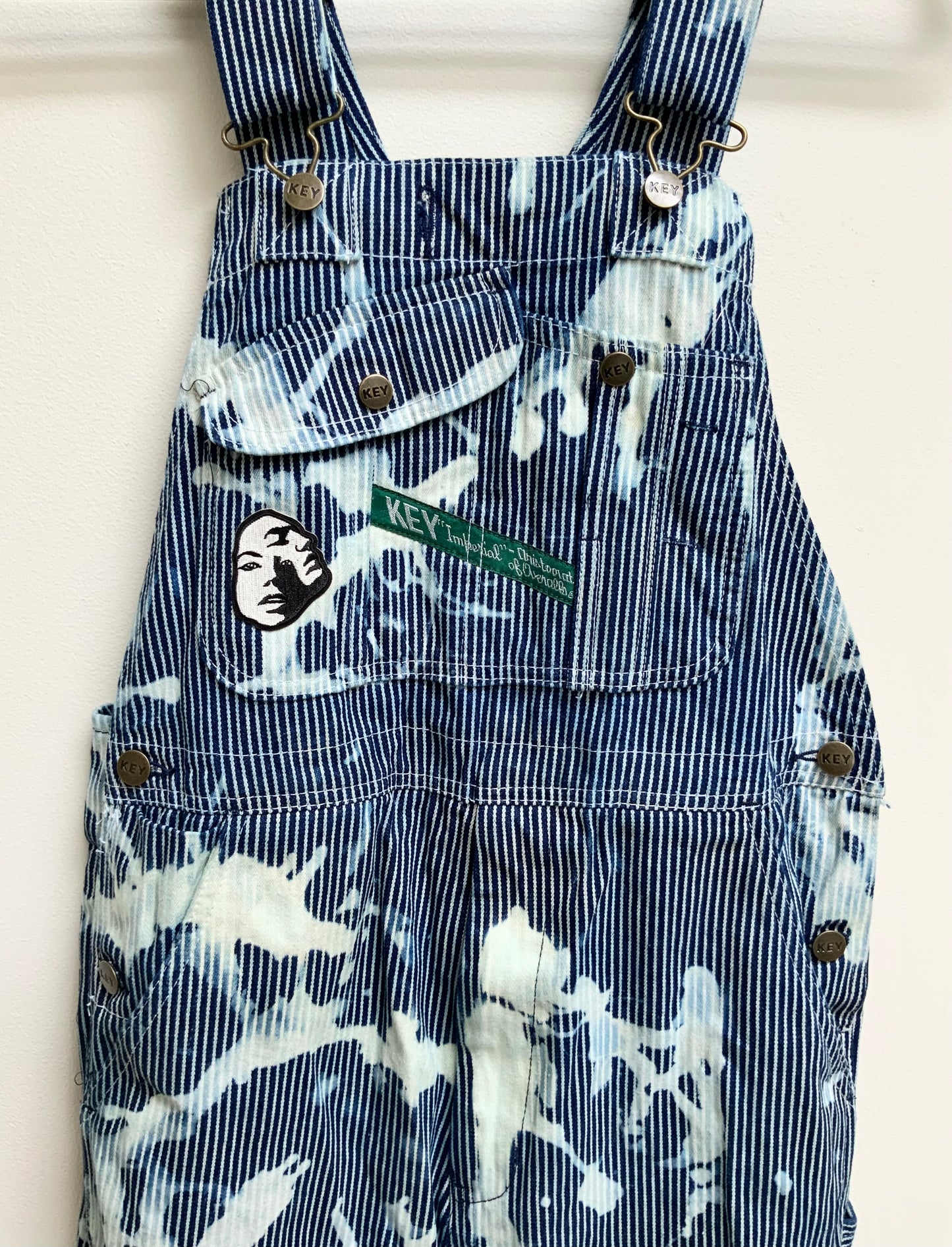 Acid Wash Pin Striped key overalls