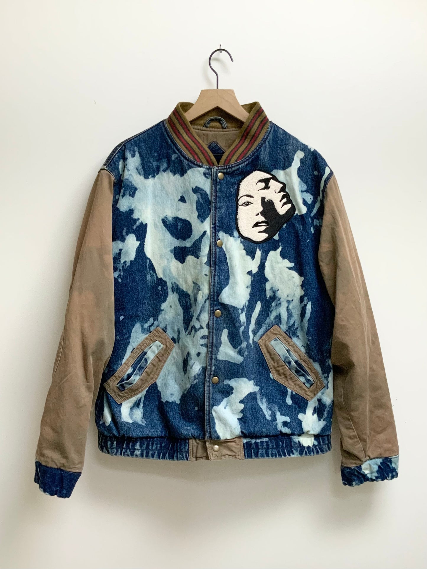 Reworked Vintage Denim Varsity Jacket- size L