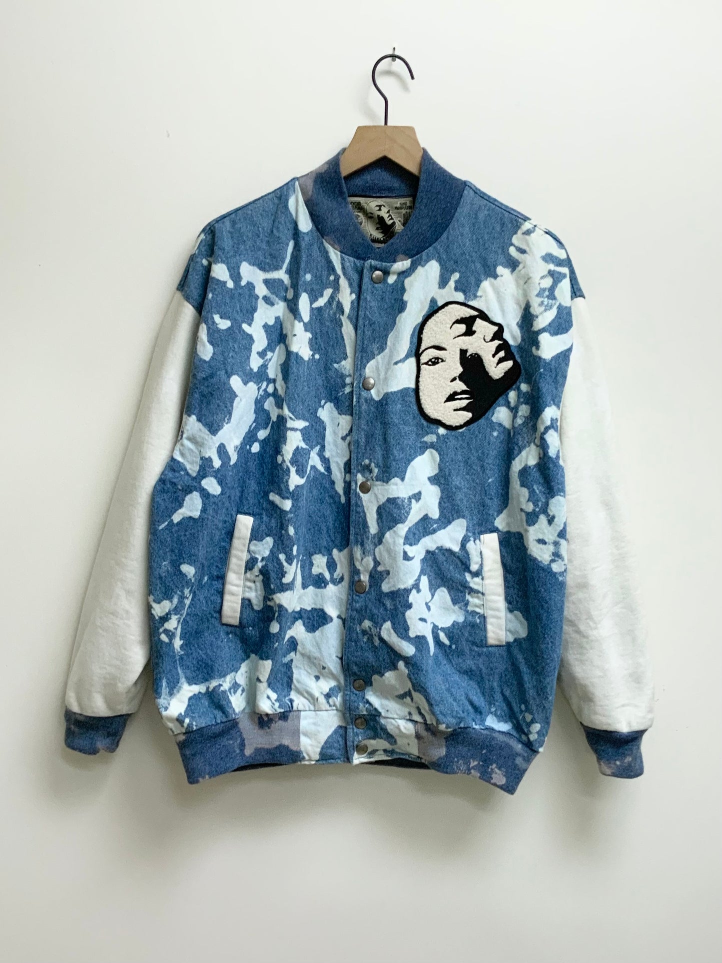 Reworked Vintage Denim Varsity Jacket- Size XL