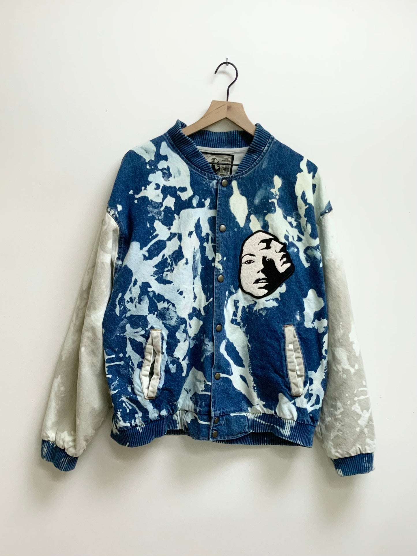 Reworked Denim Varsity Jacket- size XL
