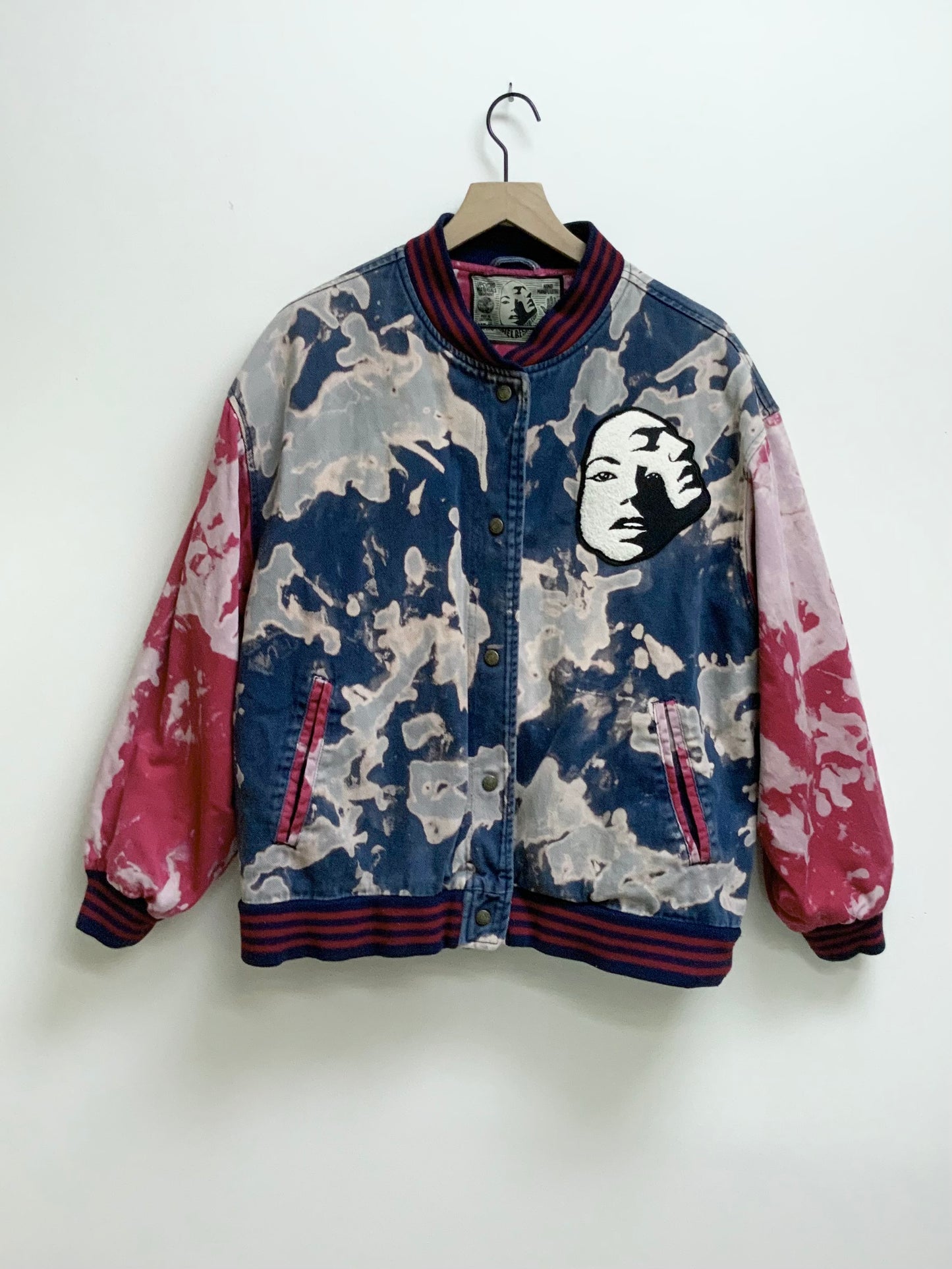 Reworked Vintage Denim Varsity Jacket- Size XL