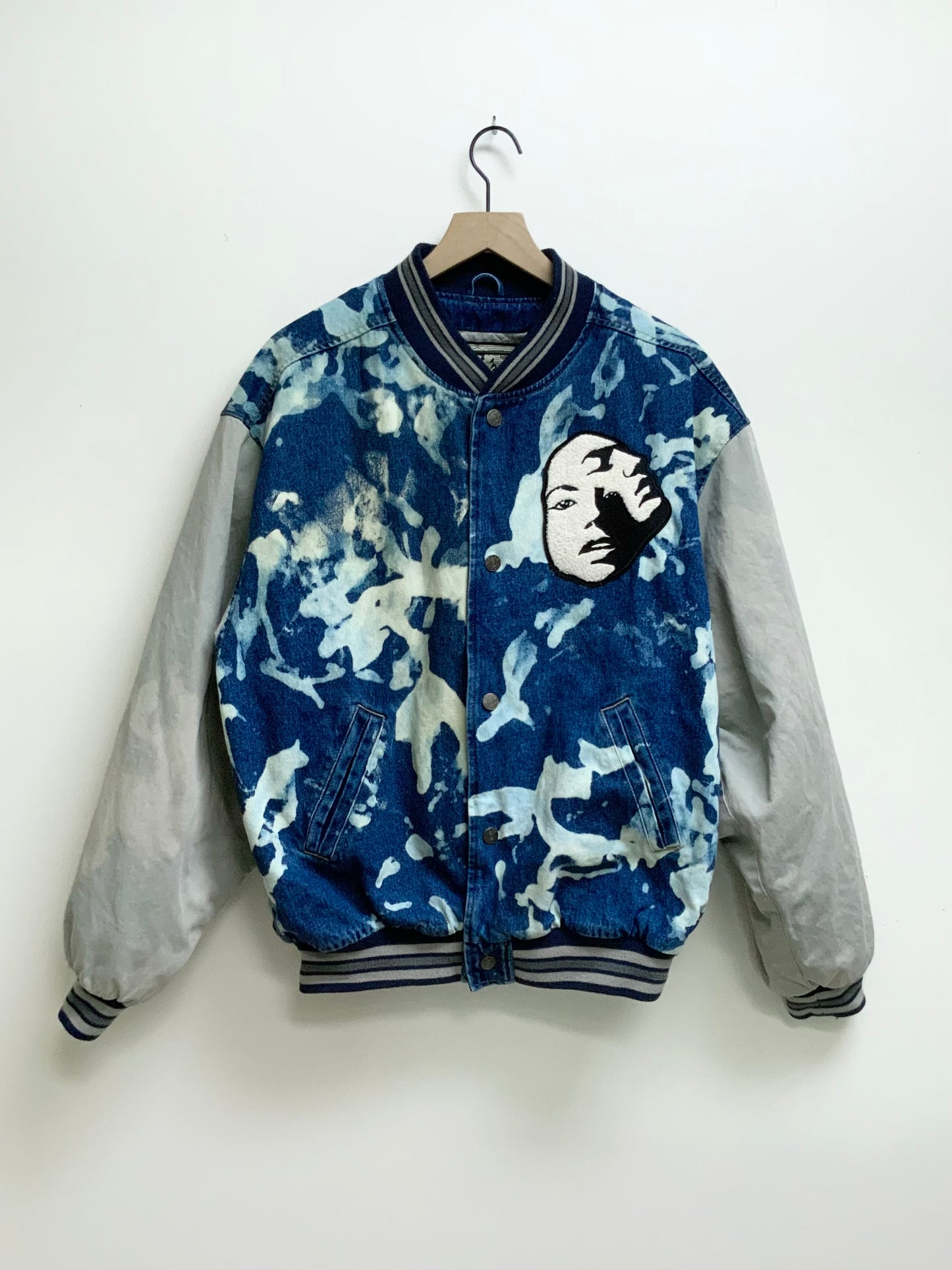 Reworked Vintage Denim Varsity Jacket- Size M