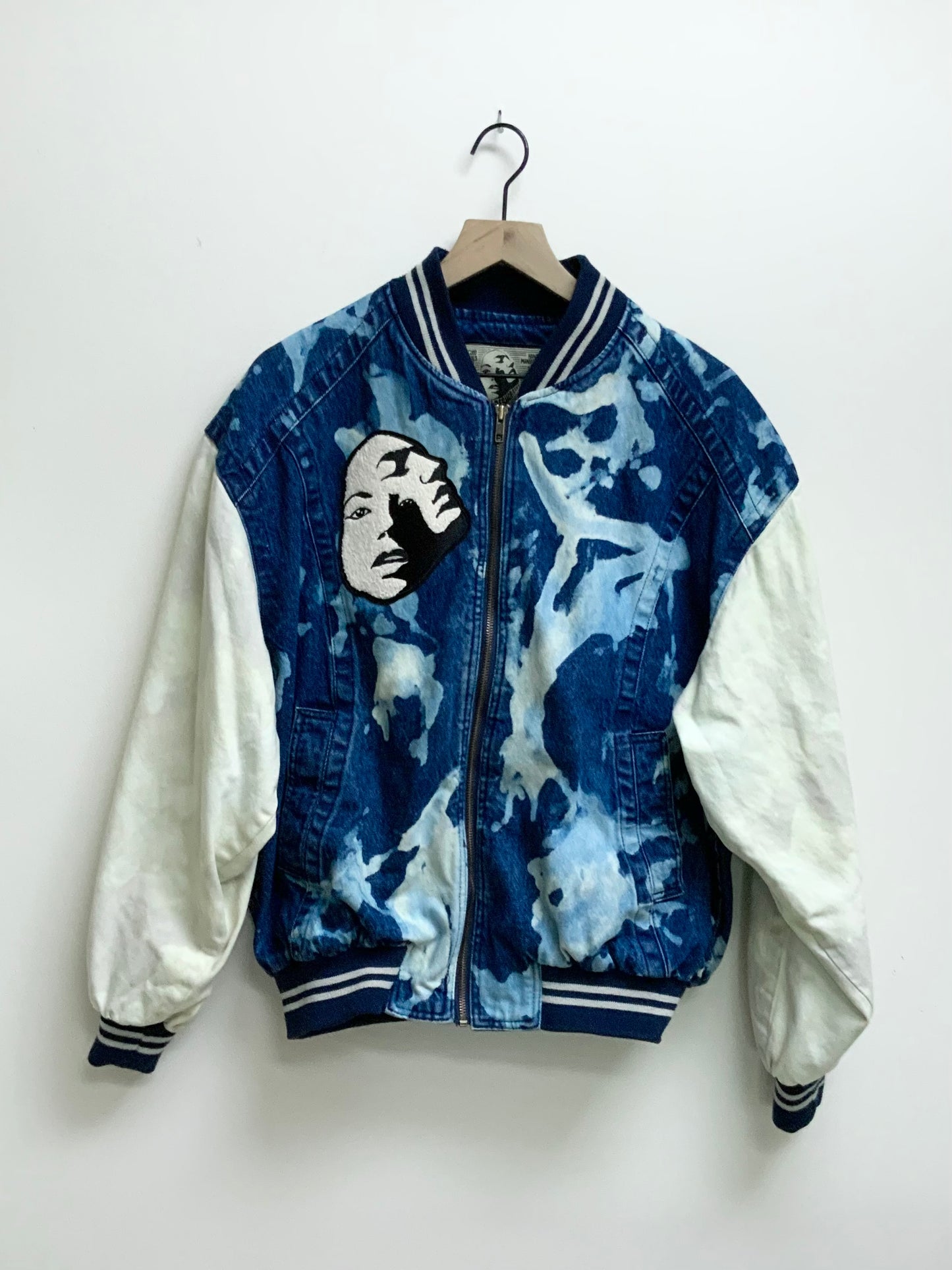 Reworked Vintage Denim Varsity Jacket- size L