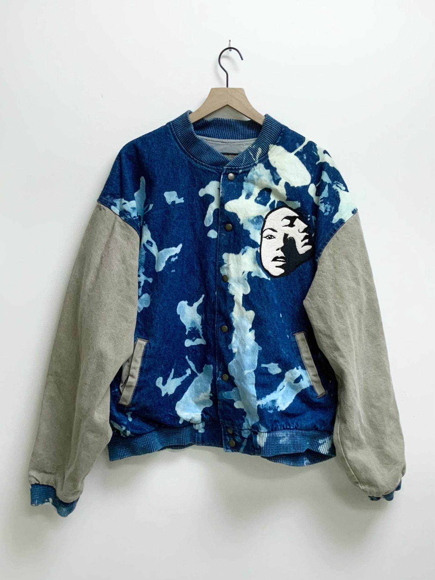 Reworked Vintage Denim Varsity Jacket- Size XL