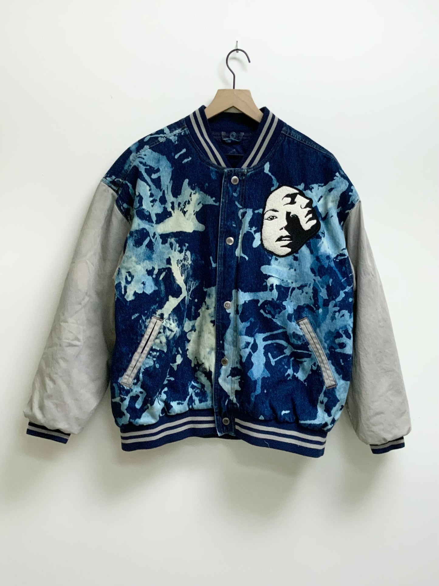 Reworked Vintage Denim Varsity Jacket- size L