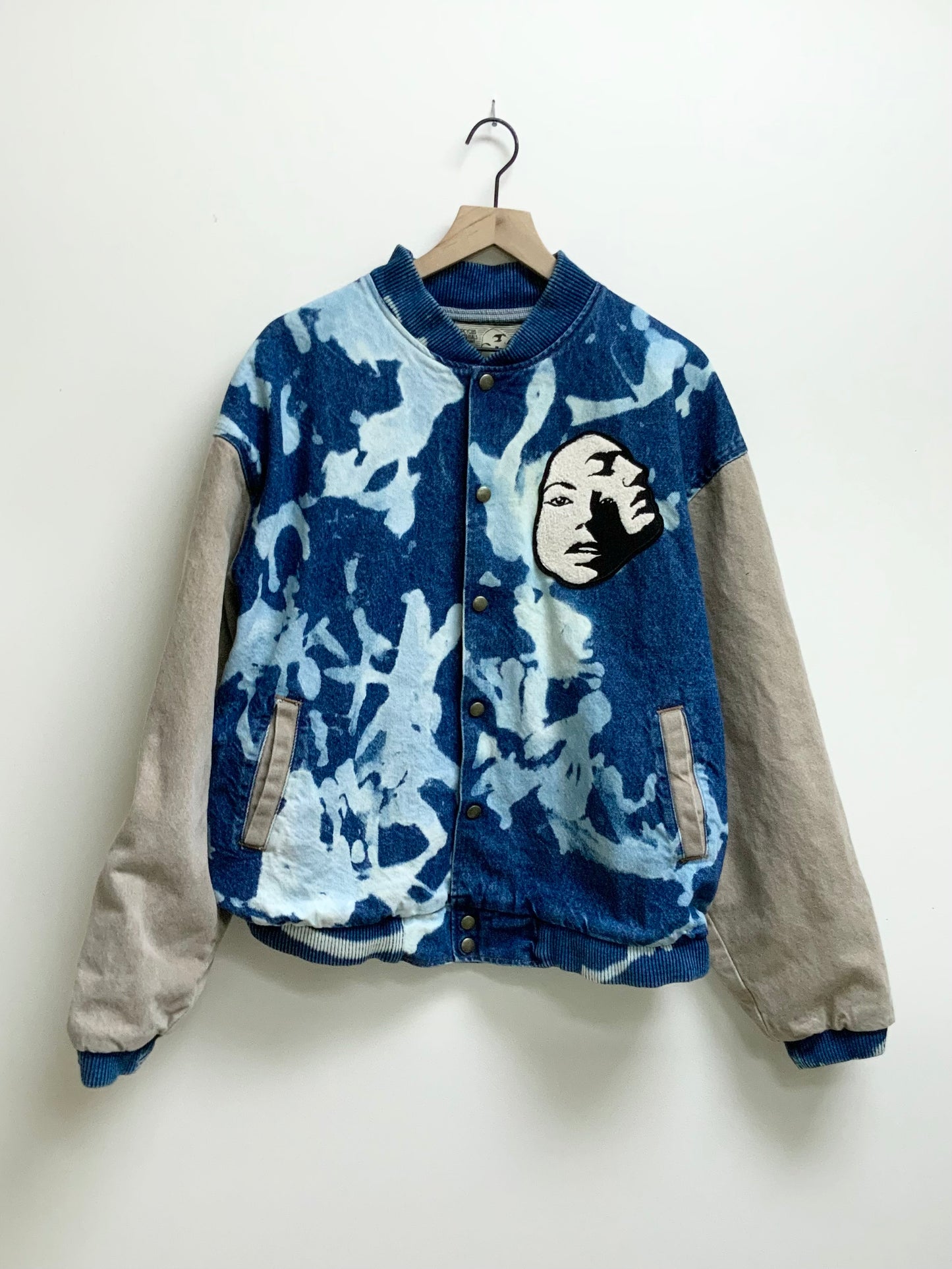 Reworked Vintage Denim Varsity Jacket- Size L