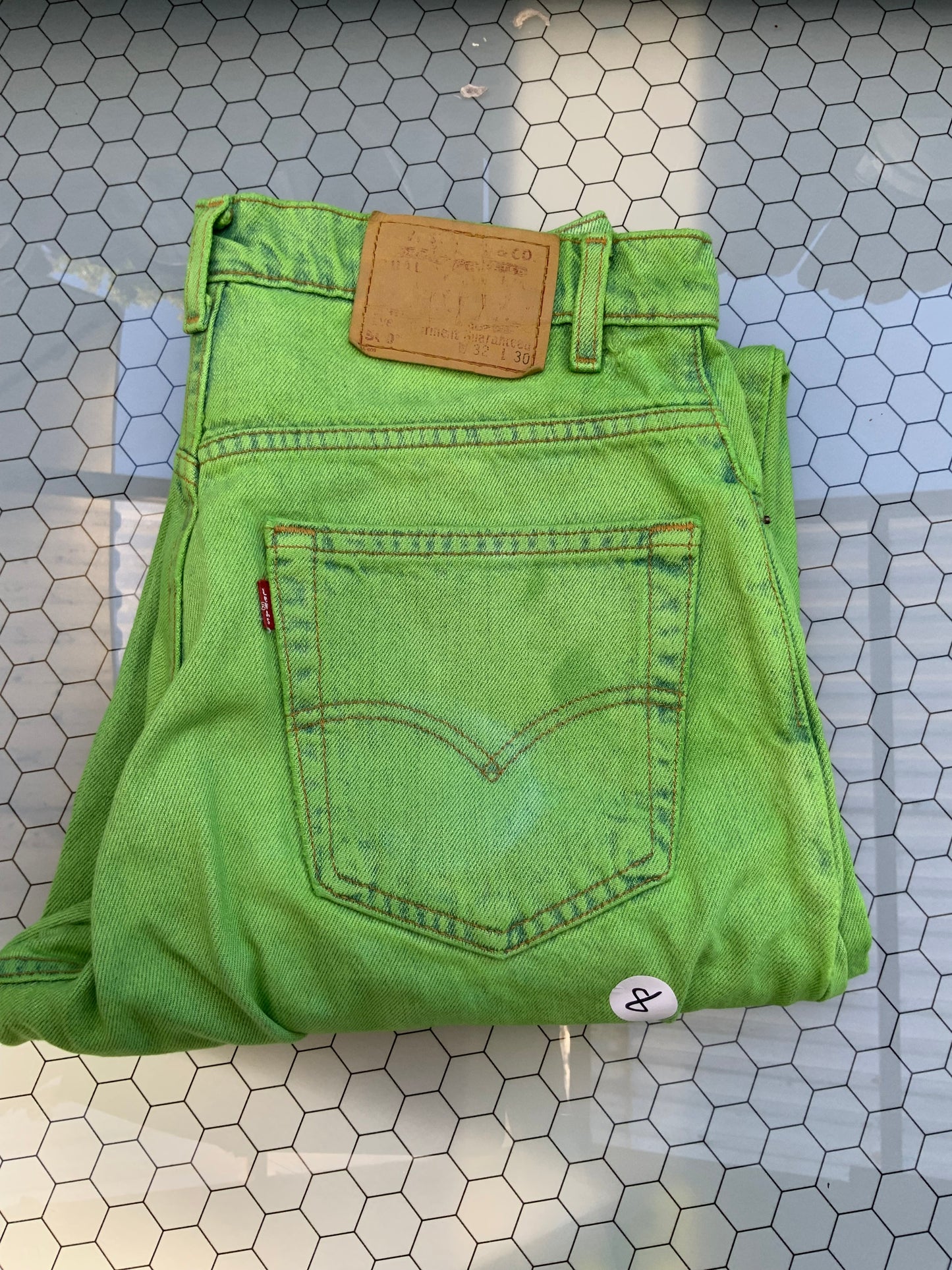 Neon Green Dyed Levi’s Denim - 550 32x30/ size 8