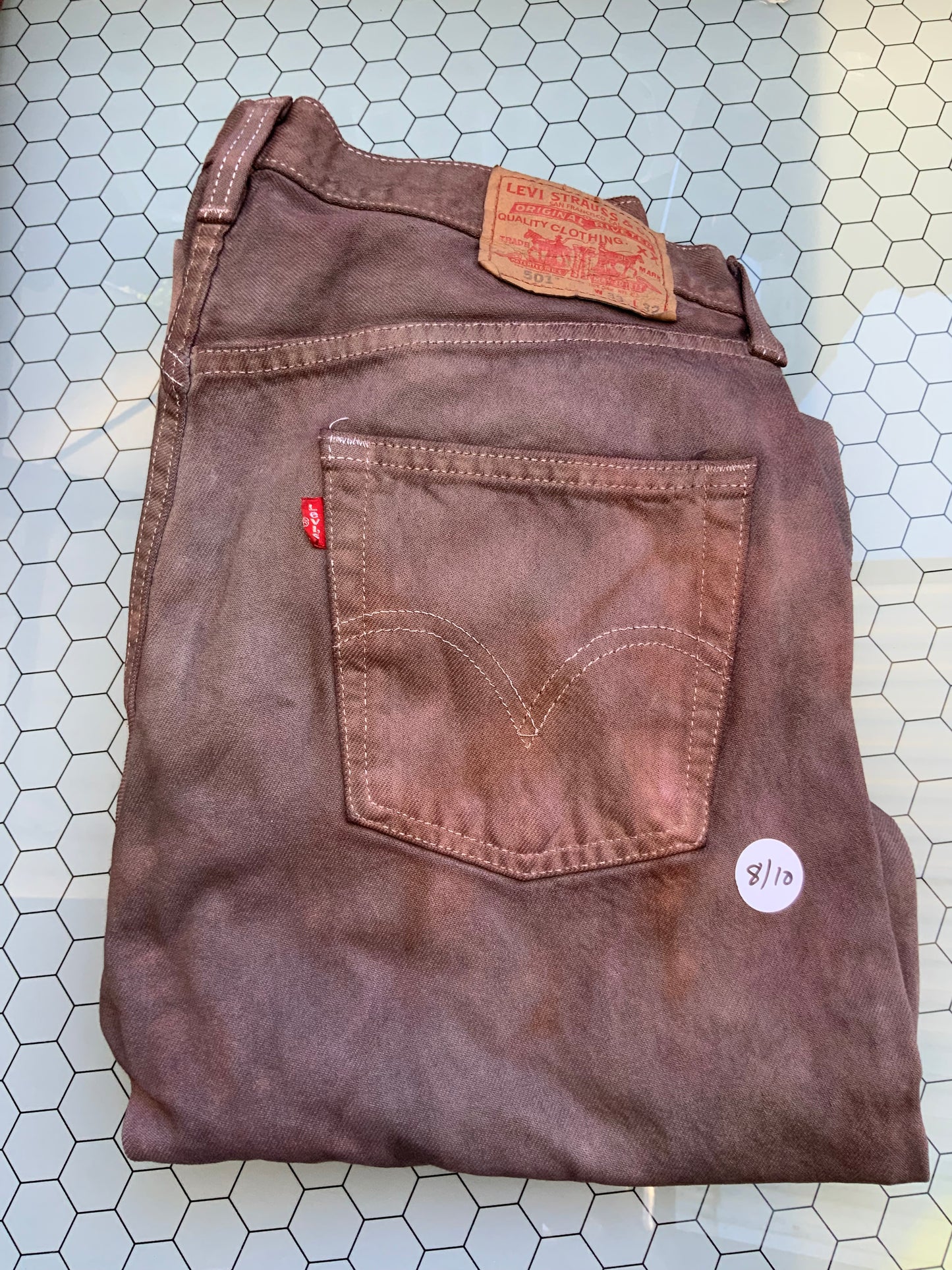 Chestnut dyed Levi’s Denim- 501 33x32- size 10