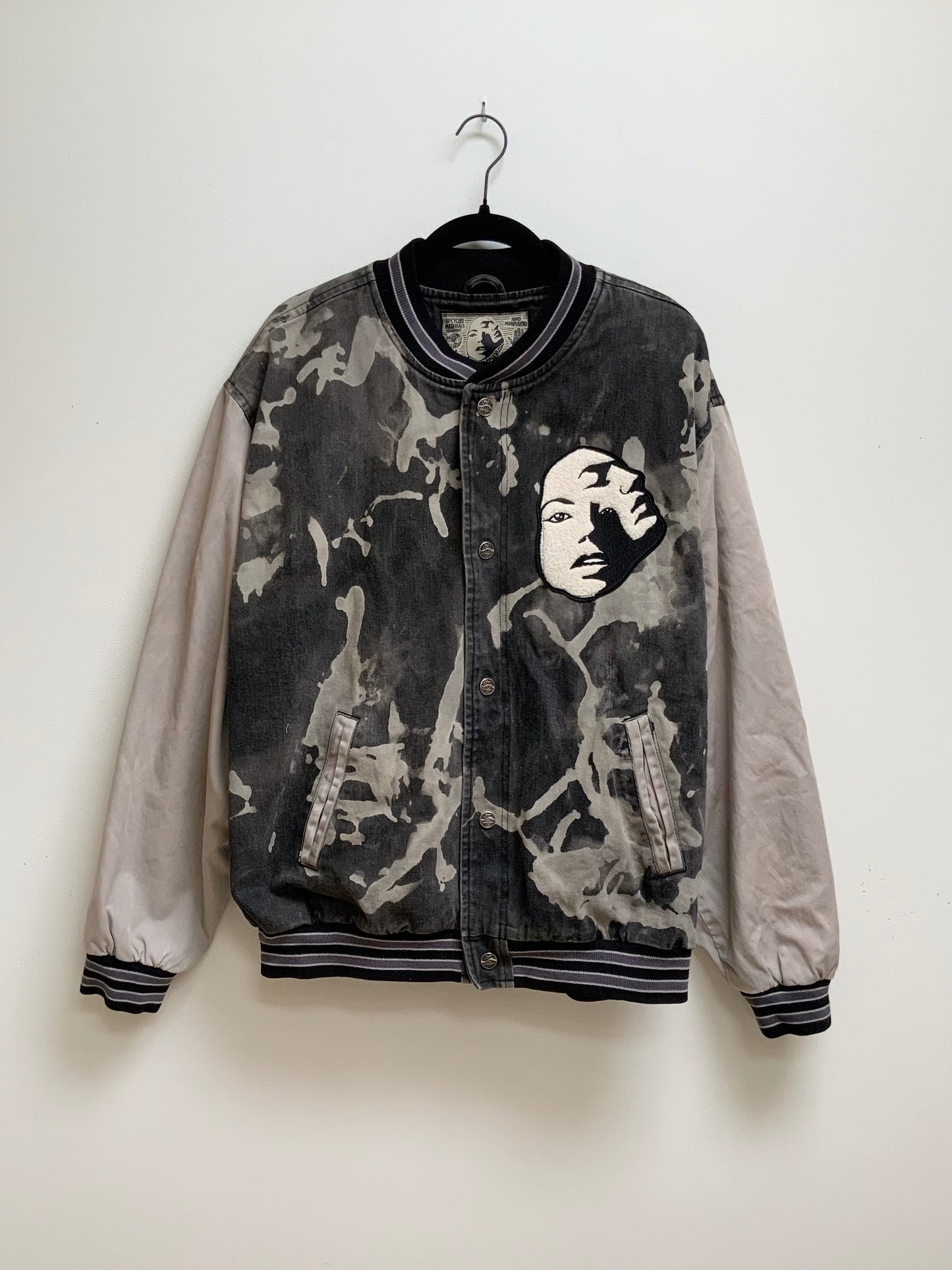 Charcoal Reworked Vintage Denim Varsity Jacket - size xl