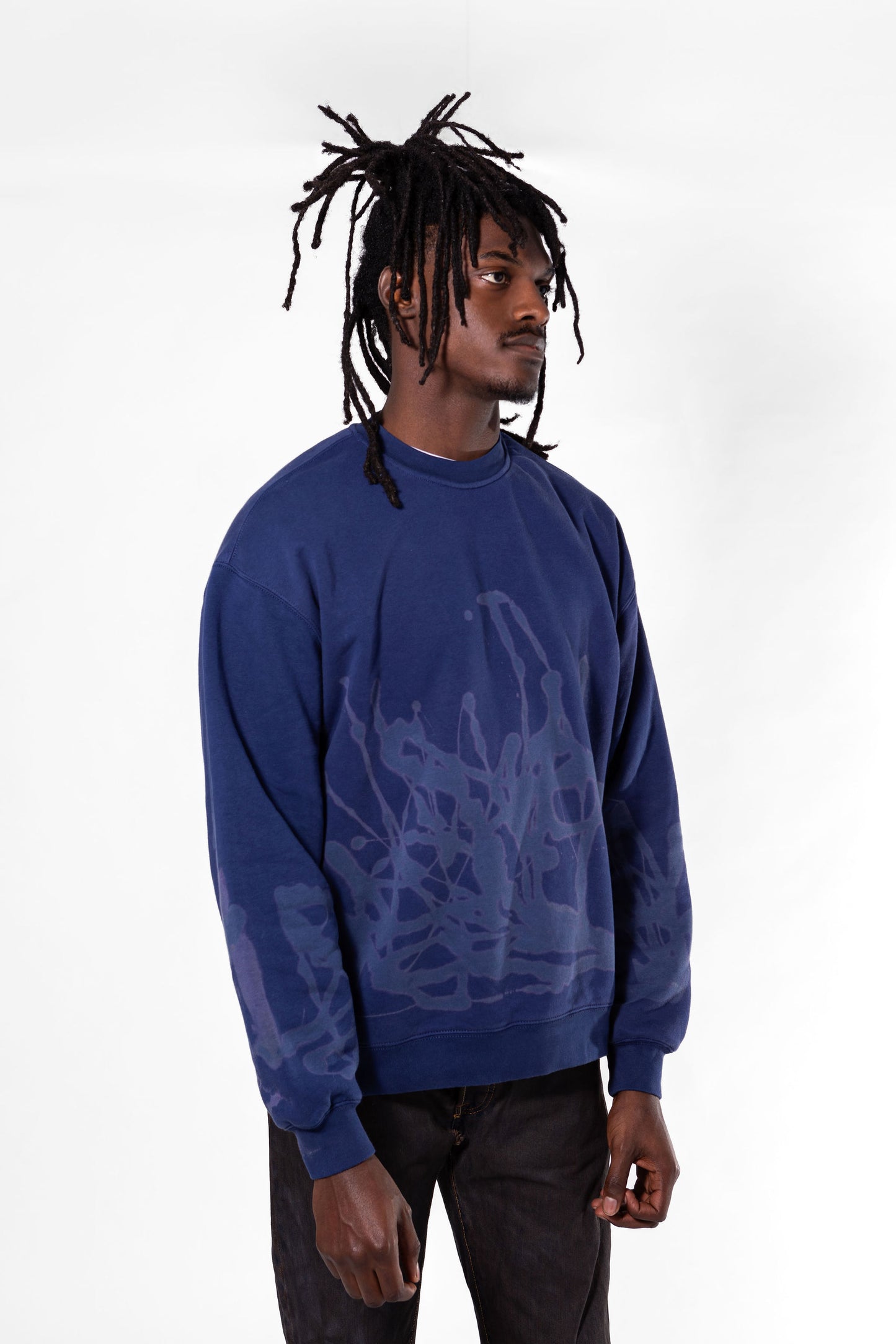 Cobalt painted acid wash crew neck