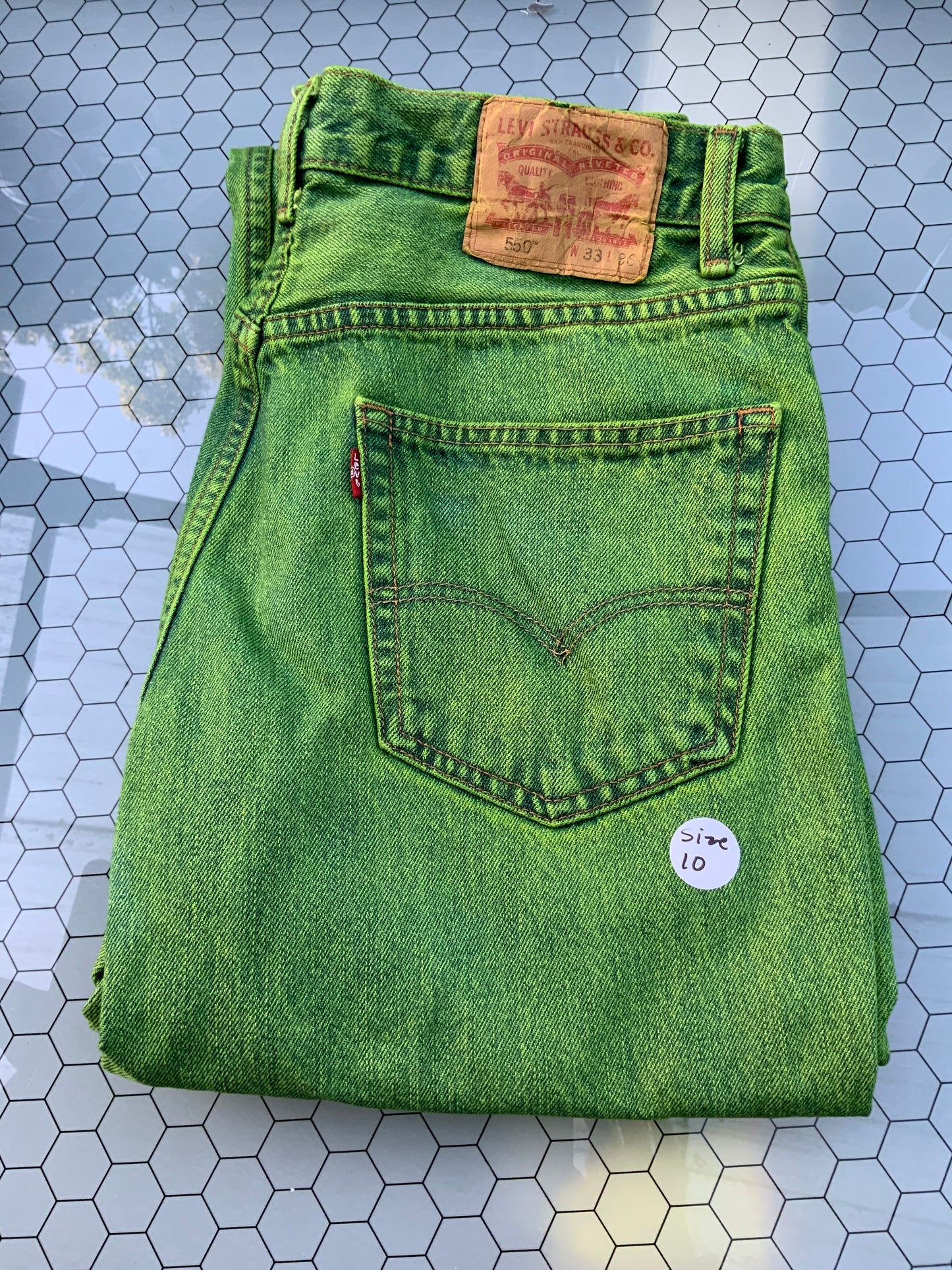 Neon Green Dyed Levi’s Denim - 550 33x36 - size 10