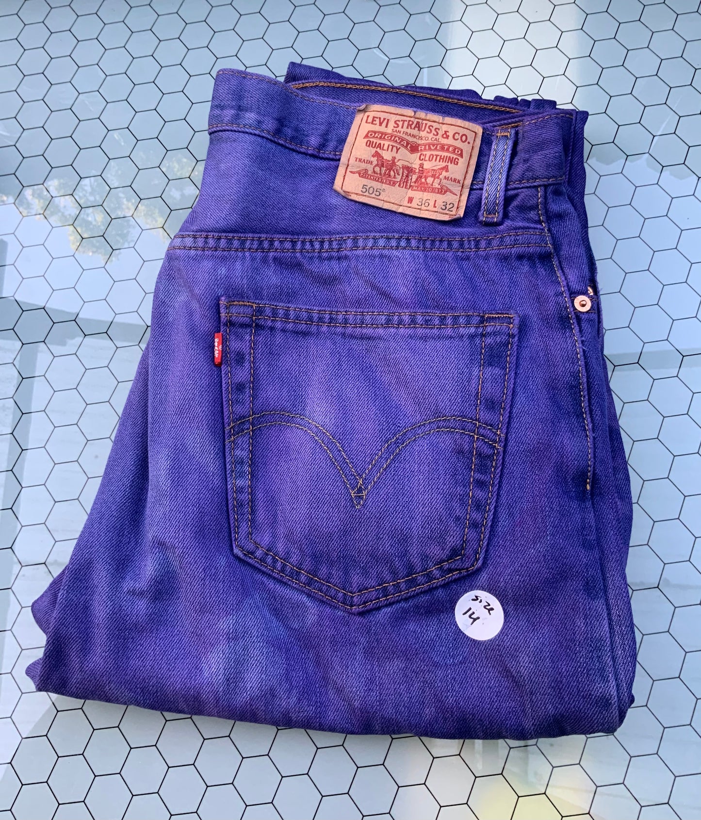 Lilac Dyed Levi’s Denim - 505 36x32 - size 14