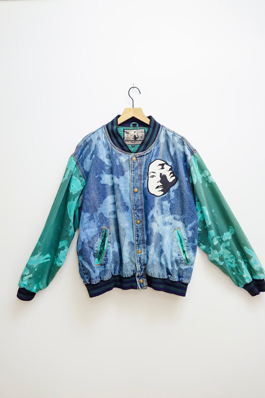 Green & Denim acid wash bomber jacket XL