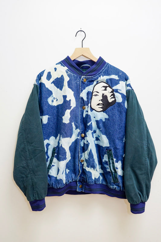 Dark Green & Denim acid wash bomber jacket XL