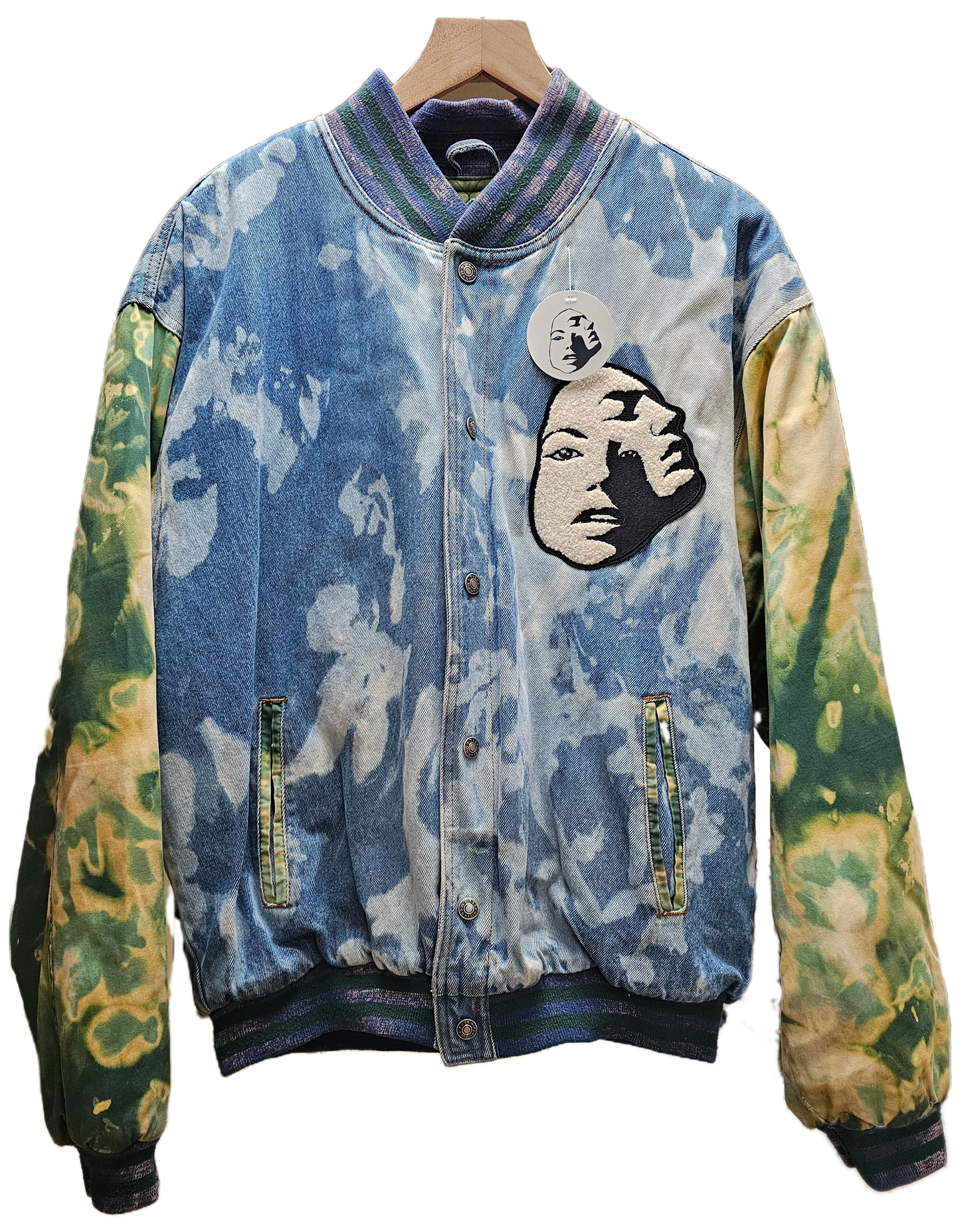 Acid wash Green Vintage Varsity Jacket- L