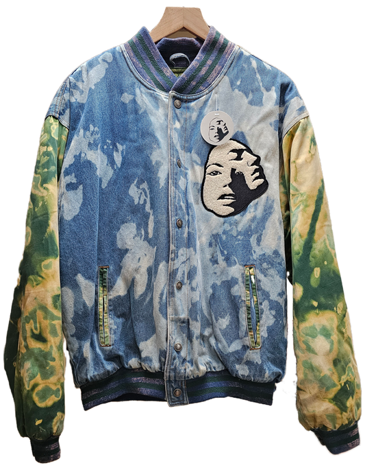 Acid wash Green Vintage Varsity Jacket- L