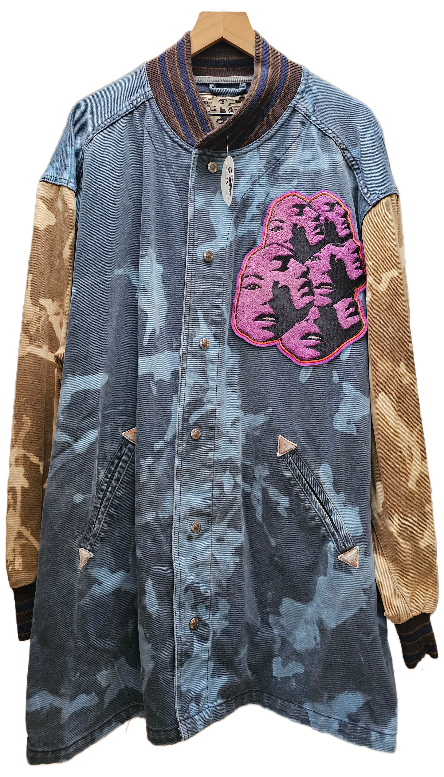 Acid wash Long varsity jacket- Xl/2XL