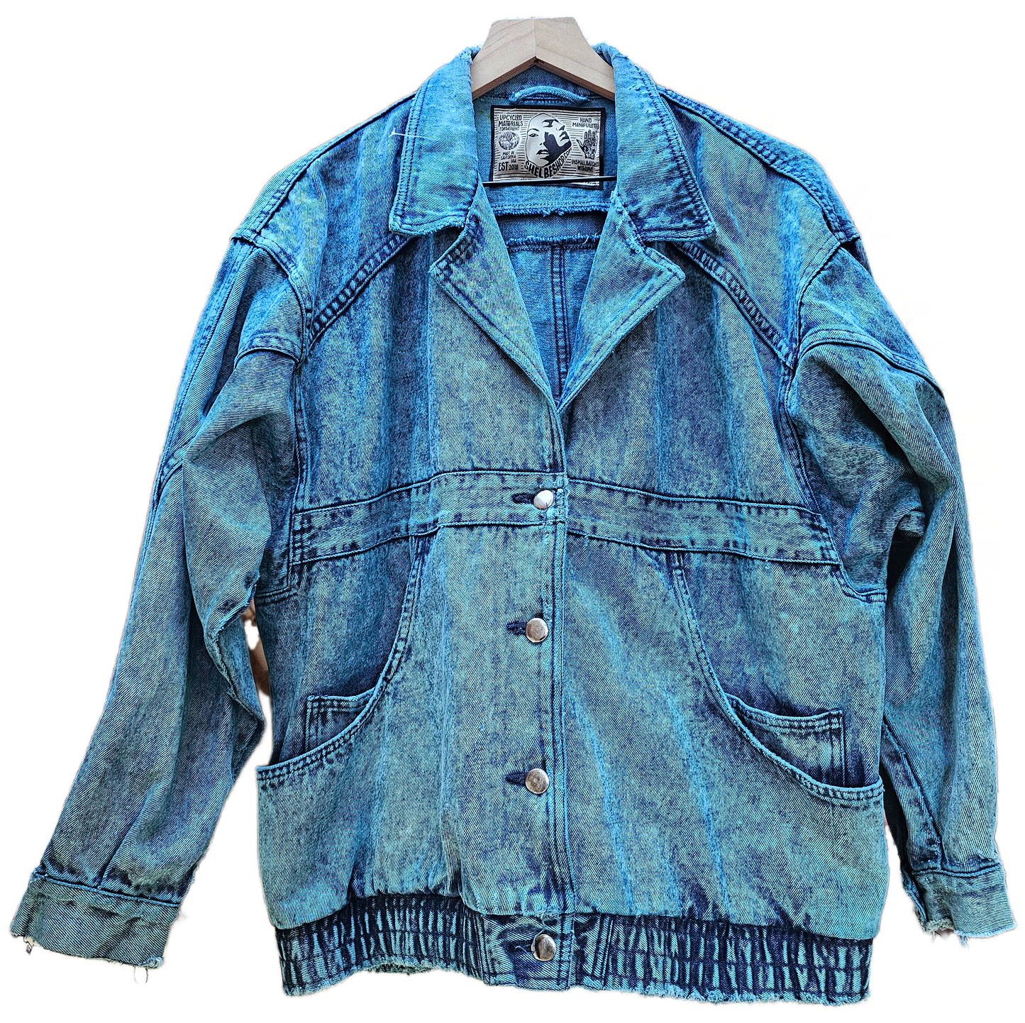 Aqua Dyed 80s Vintage Denim Bomber- L