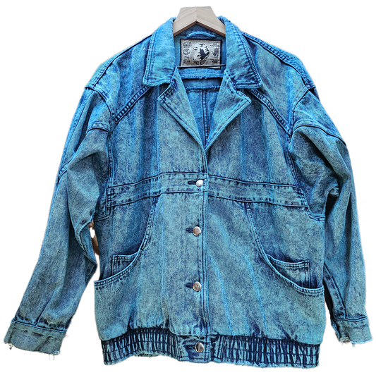 Aqua Dyed 80s Vintage Denim Bomber- L