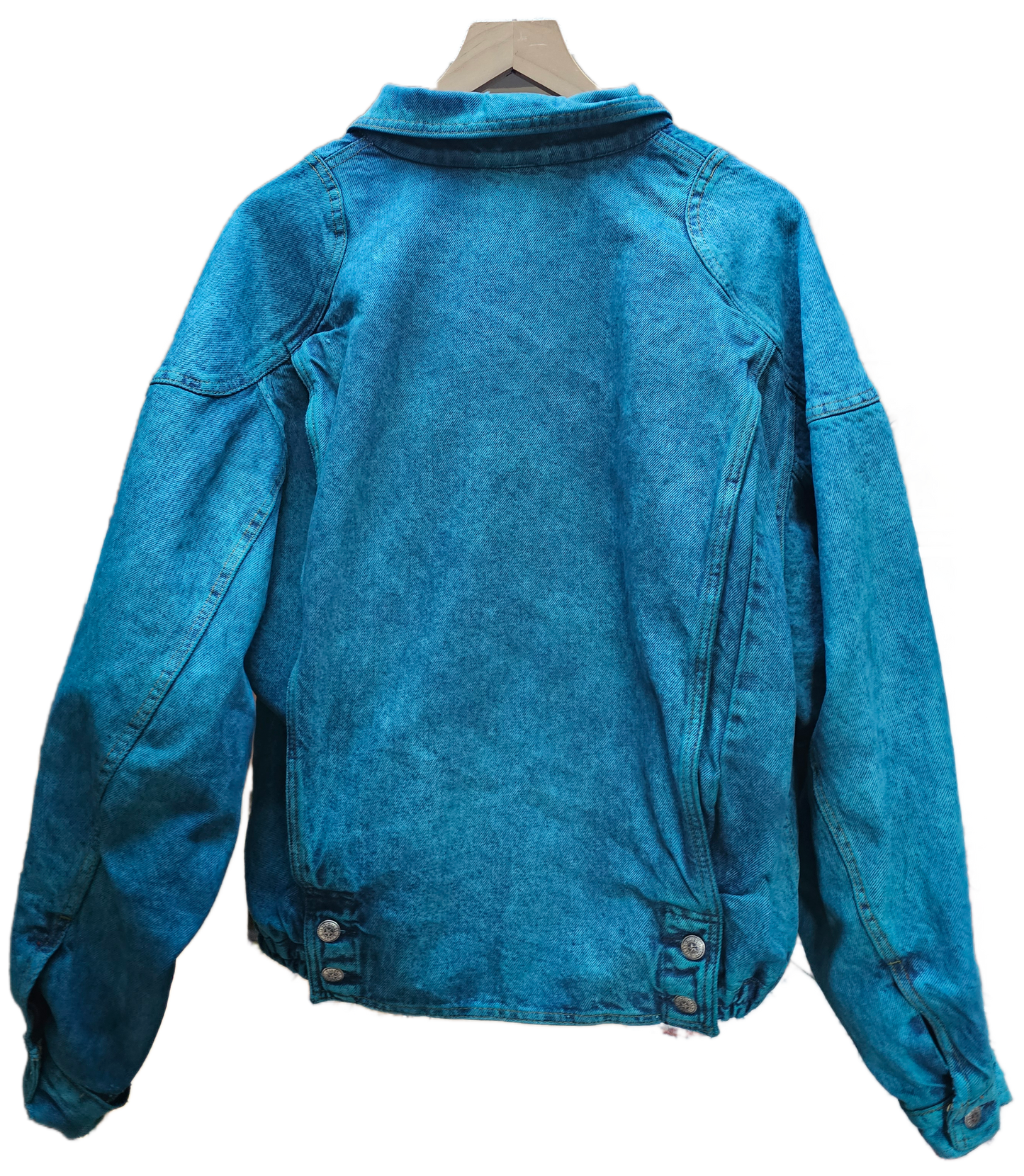 Peacock Blue Dyed Vintage Denim Bomber Jacket- L