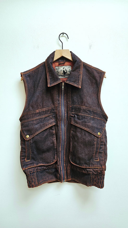 Ox blood denim biker vest S