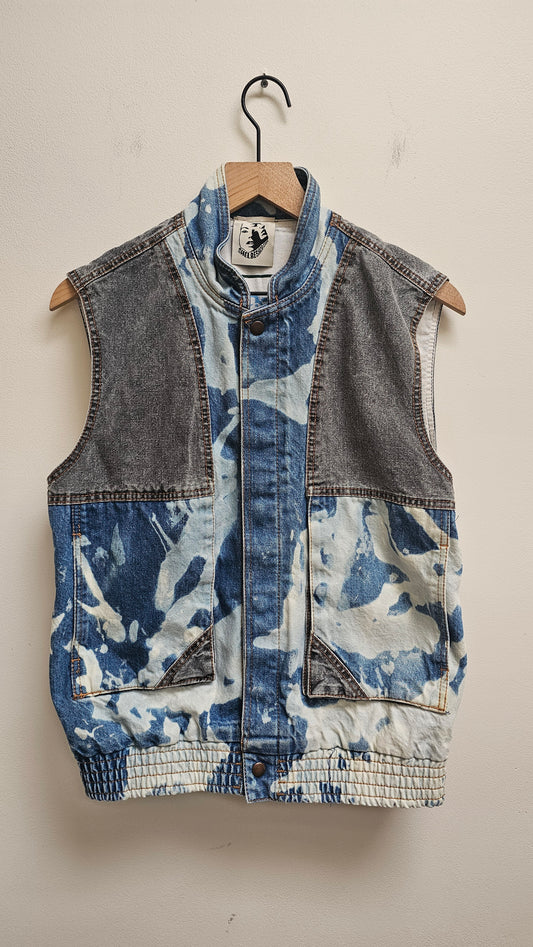 Acid wash denim moto vest M