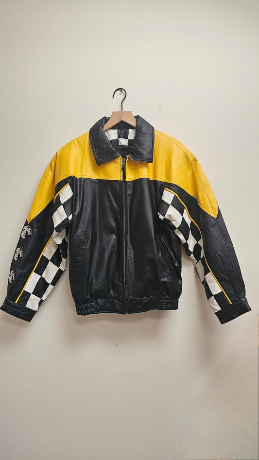 Vintage Leather Racer Bomber Jacket S