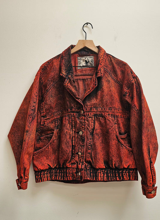 Burnt orange 80s denim bomber Jacket -XL