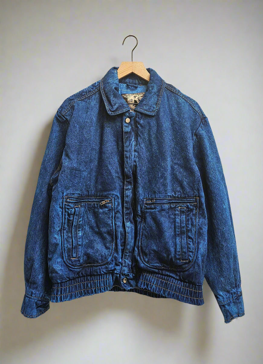 Cobalt dyed 80s bomber jacket- L