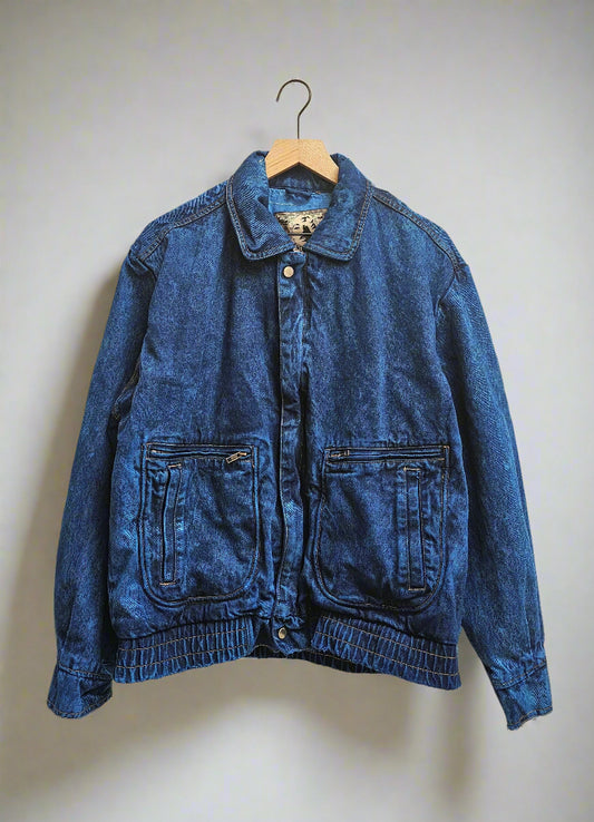 Cobalt dyed 80s bomber jacket- L