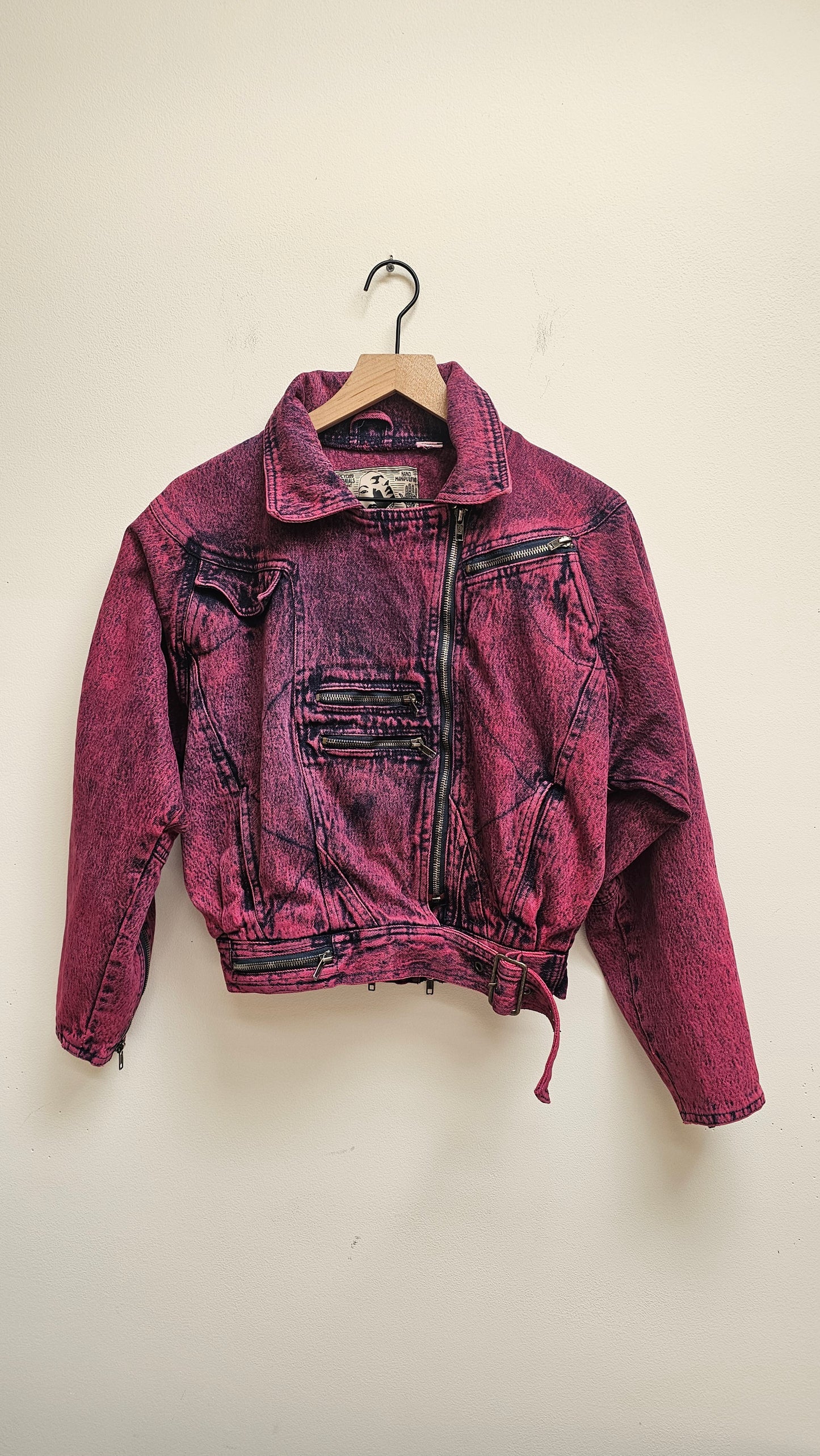 Pink cropped 80s moto jacket