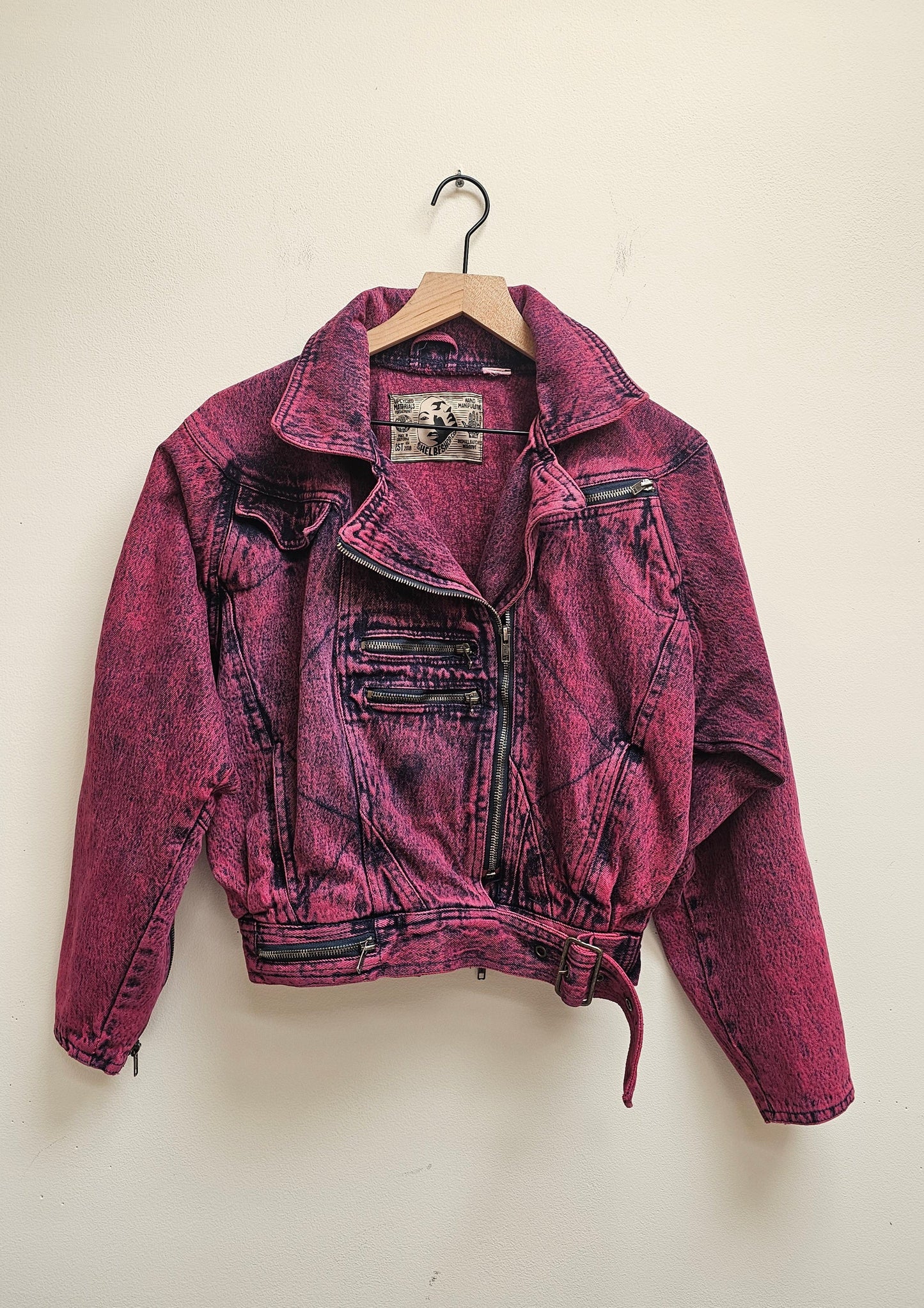 Pink cropped 80s moto jacket