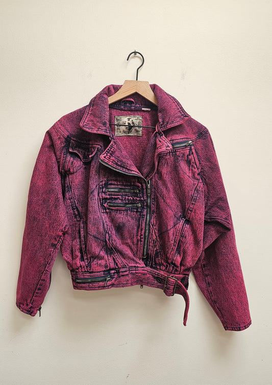 Pink cropped 80s moto jacket