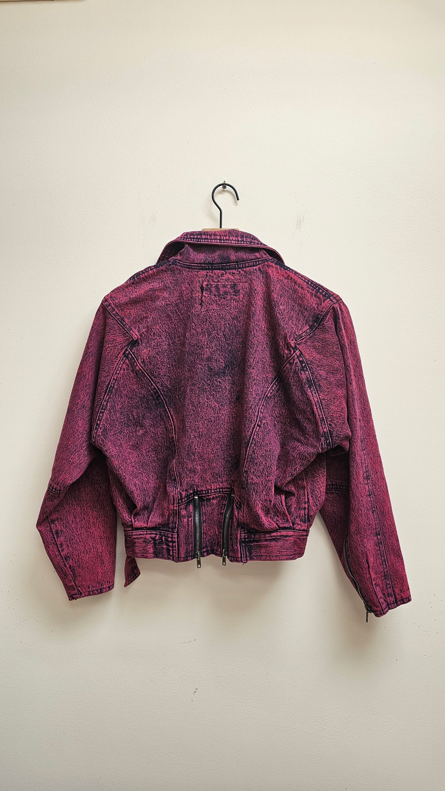 Pink cropped 80s moto jacket