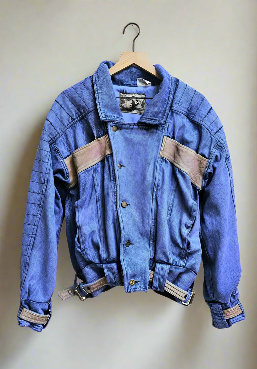 Lillac mixed media leather denim bomber M