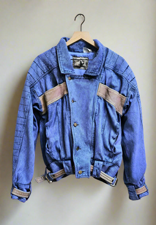 Lillac mixed media leather denim bomber M