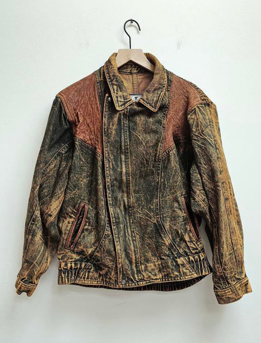 Rust denim mixed media 80s bomber jacket L