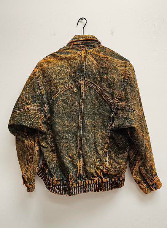 Rust denim mixed media 80s bomber jacket L