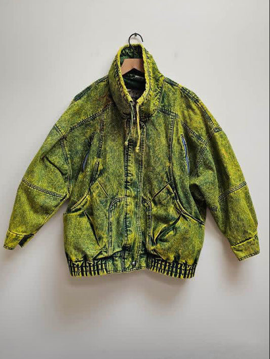 80s lemon dyed denim bomber jacket M
